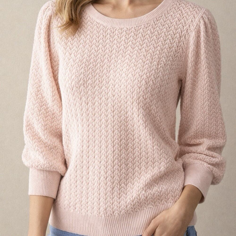 White + Warren Cotton Coolmax Knit Sweater Blush Pink Crew Neck Womens Large